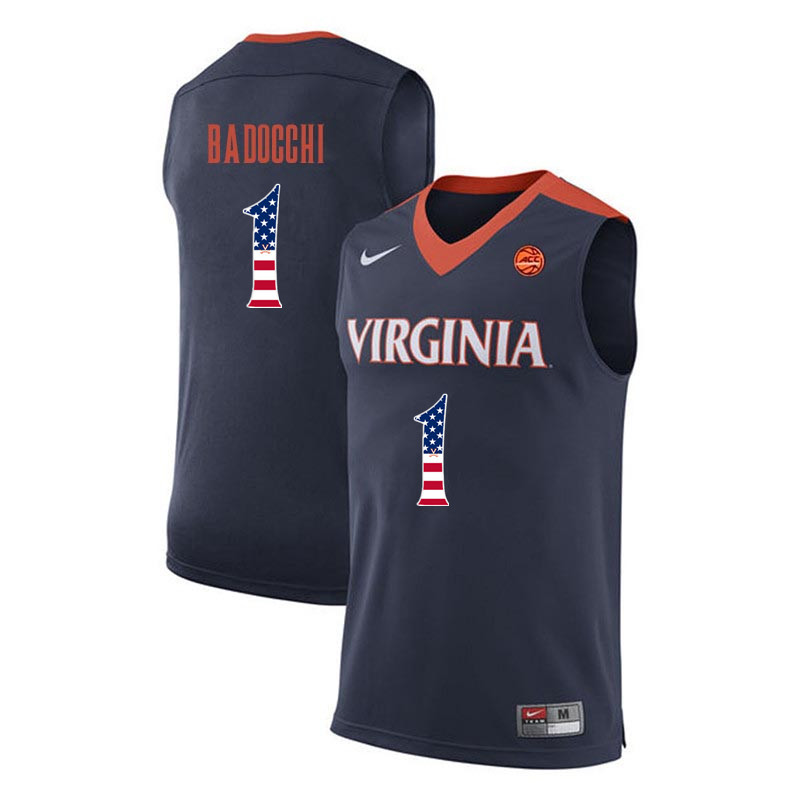 Men Virginia Cavaliers #1 Francesco Badocchi College Basketball USA Flag Fashion Jerseys-Navy - Click Image to Close